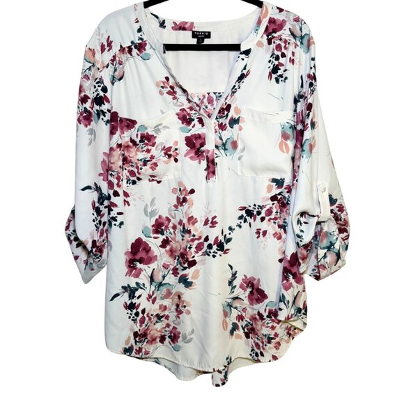 Torrid Harper 3/4 Sleeve Pullover Blouse in Pretty Artsy Floral Print Size 3 - Picture 4 of 9
